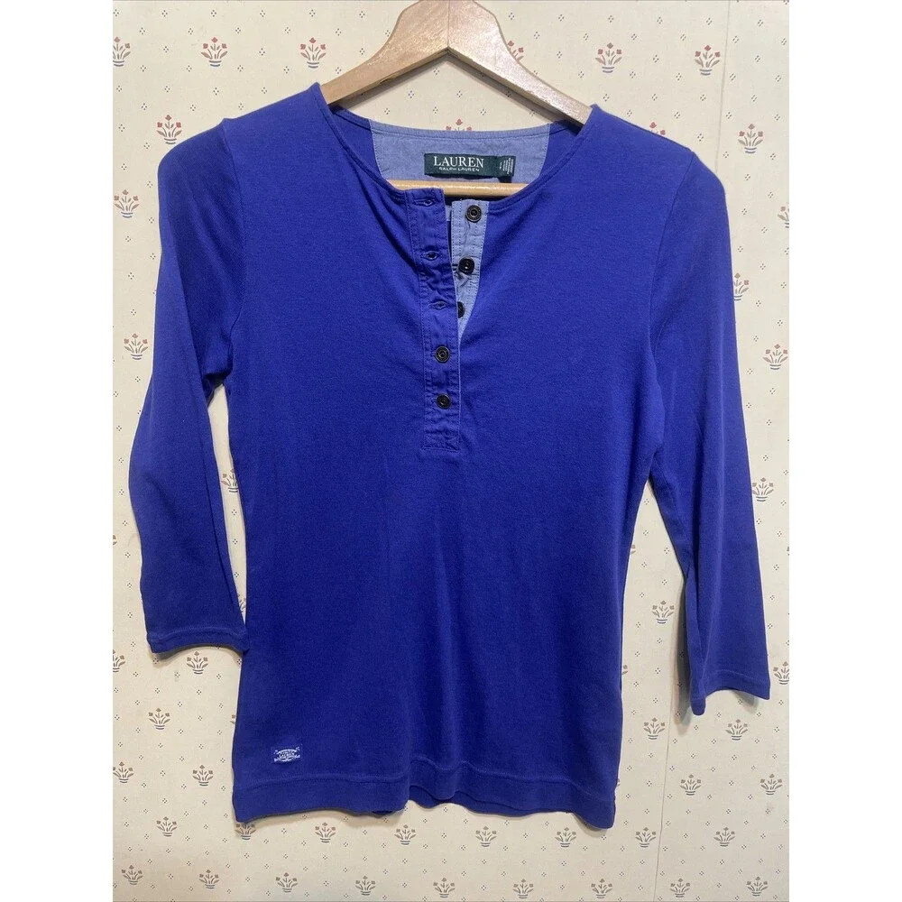 Ralph Lauren Top Pullover Layer Twilight Bella Small Petite Henley - Picture 1 of 5